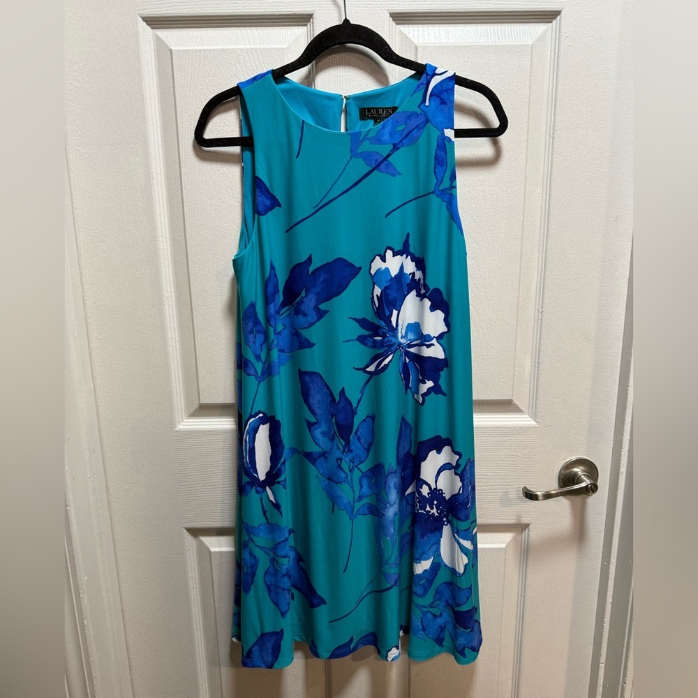 Ralph Lauren Teal and Blue Floral Dress Size 12